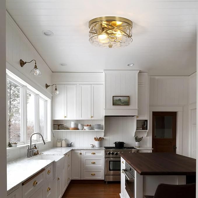 LamQee 2-Light Flush Mount Ceiling Light Farmhouse Kitchen Island Ceiling Light with Bubble Glass Close to Ceiling Light Fixture for Living Room Bedroom Foyer Hallway