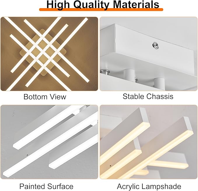 Modern LED Ceiling Light with Remote, Dimmable 21-inch Ceiling Lights for Bedroom Living Dining Room Kitchen, White Flush Mount Ceiling Light Fixture LED Chandelier Ceiling Lamp (6-Light)