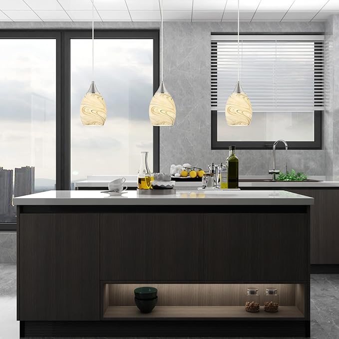 Glassland Pendant Lighting, 1 Light Mini Pendant Light in Brushed Nickel with Gray Glass Shade, ETL Listed.