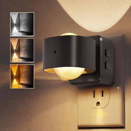 L LOHAS LED Night Light Projector, Night Lights Plug into Wall, 2000K/3000K/5000K Adjustable Color Temperature Nightlight, Rotating Nightlight with Light Sensor for Kids, Bathroom, Gaming Room,1 Pack
