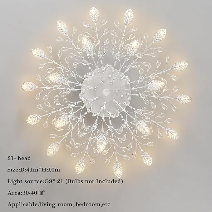 Modern Crystal Ceiling Light Fixture,Semi Flush Mount Chandeliers,Crystal Leaf Ceiling Light,Silvery Chandeliers for Dining Room,Living Room,Bedroom