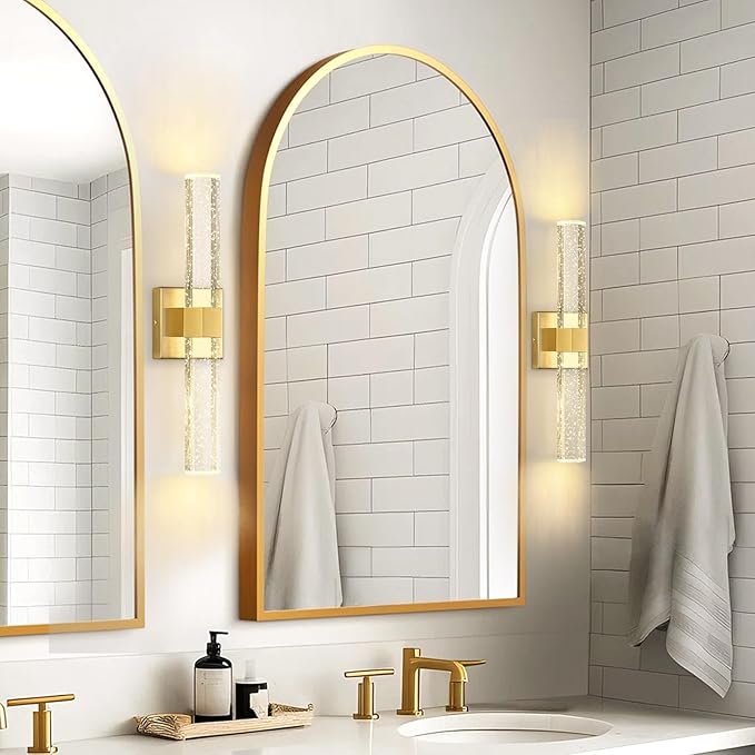 Set of 2 Gold LED Wall Sconce Lights Warm Light Modern Crystal Wall Lights Vanity Lighting Fixtures Sconces for Bathroom Living Room Bedroom Dining Room Hallway