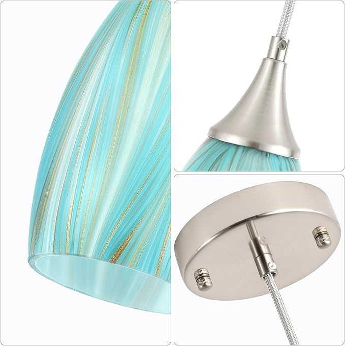 GLADFRESIT Sky Blue Serenity Pendant Light for Kitchen Islands – Artisanal Elegance with Adjustable Nylon Core and Ceramic Holder, 1 Pack for Dining Room, Entryway (Bulb Excluded)