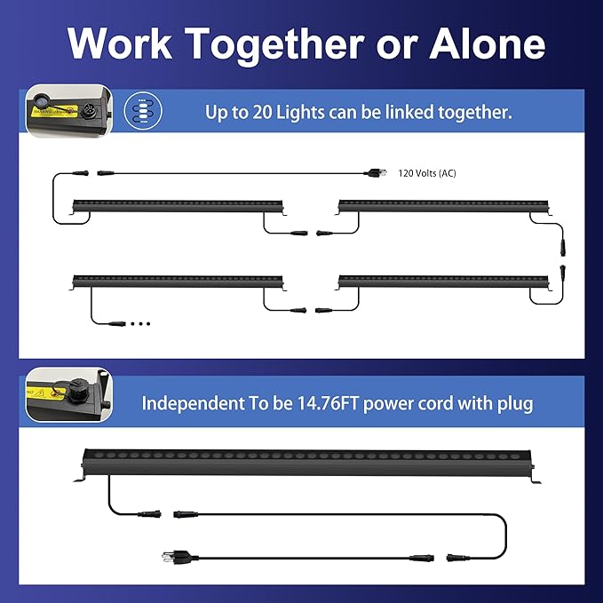 40-Inch Linkable LED Wall Washer Light Bar – Smart RGBCW Color Changing LED, Bluetooth & RF Remote Control, 2700K–6500K Tunable White, 16M Colors, 1–100% Dimmable, IP65 Waterproof