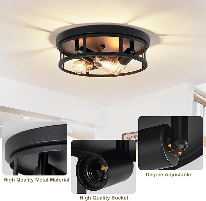 Farmhouse Flush Mount Ceiling Lights,3-Light Black Hallway Light Fixtures,Rustic Flush Mount Ceiling Light Fixture for Kitchen Dining Room Entryway Hall,E26 Base