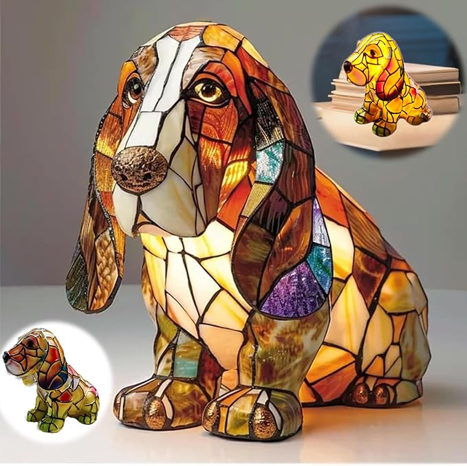 Neioaas Basset Hound Lamps - Retro Dogs Stained Resin Tabletop Night Light, Dog Series Art Night Light, 3D Cute Pet Dogs Themed Lamp LED Table Lamps, Fun Gift for Dog Lovers