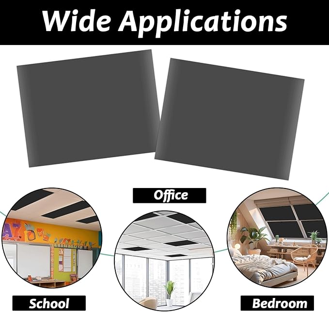 Wiooffen 6 Pcs Fluorescent Light Covers with 60 Magnets Decorative for Classroom Ceiling Light 4x2 Feet Magnetic Filter Easy Install for Office Hospitals & Home Drop Ceiling Supplies(Black)