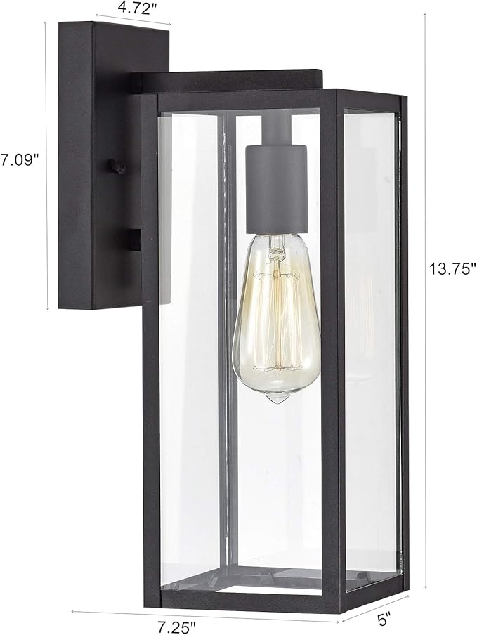 MICSIU Black Outdoor Wall Light Fixture 2 Pack, 13.75" Modern Farmhouse Exterior Wall Sconce with Clear Glass, Anti-Rust Outside Porch Lights for House Garage Patio, E26 Base 100W Max, ETL Listed