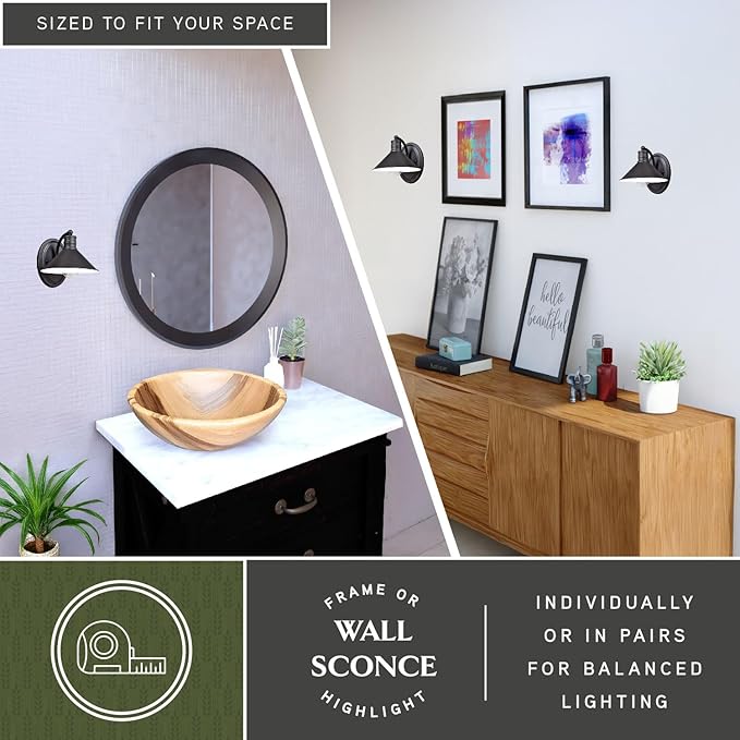 VAXCEL Akron 1-Light 8 inch Wide Oil Rubbed Bronze and Matte White Farmhouse Bathroom Vanity Lighting Fixture, Metal Shade, Dimmable, LED Compatible, Wall Mounted Steel Sconce