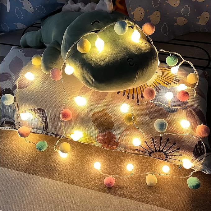 ChiRee Pom Poms Fairy Lights - 6.56 Feet, 20 LED, Battery Operated, Warm White Globe Lights for Home, Bedroom, Kids Playhouse, Holiday, Christmas