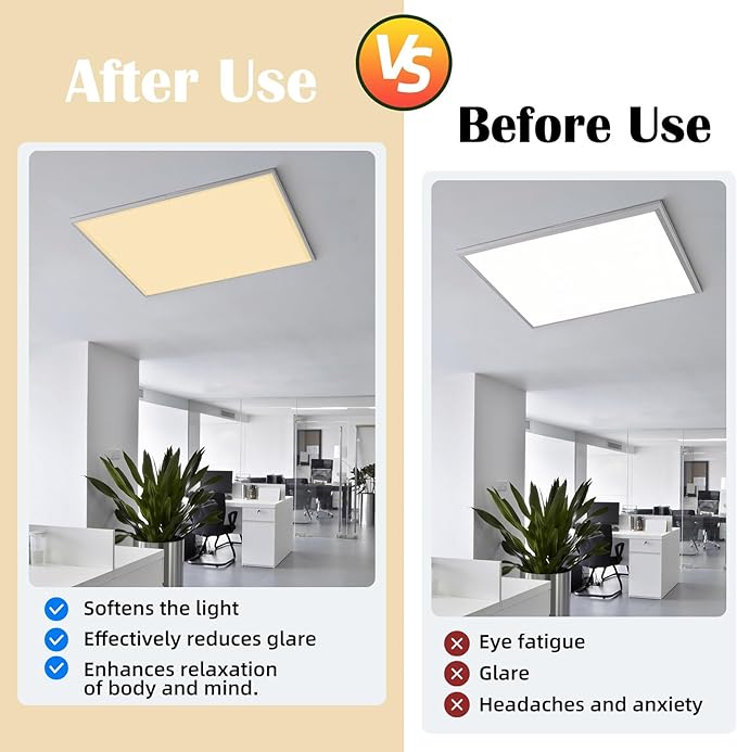 ANGSYLTH 2 x 2 Feet Fluorescent Light Covers - 4 Pcs Covers for Ceiling Lights, Magnetic Light Filters for Classroom, Office, Hospitals, Home (Warm Yellow)