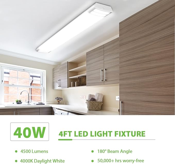 ANTLUX 4FT LED Flush Mount Puff Lights, 40W 4500LM, 4000K Neutral White, 48 Inch Linear LED Kitchen Ceiling Lighting Fixtures for Laundry, Craft Room, Fluorescent Light Replacement