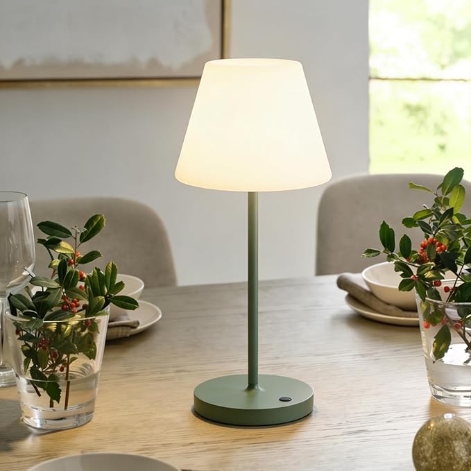 WEILAILUX Mini LED Cordless Table Lamp Rechargeable, 3000mAh Battery Operated Shower Lamp Waterproof, Touch Dimmable 2700K Night Light for Patio Camping Dining Outdoor (Mini Green)