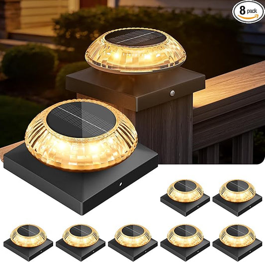 VOLISUN Solar Post Cap Lights 8pack, Black Solar Fence - Post Lamps Outdoor Waterproof, with Warm/Natural/Cool Light,for 4x4 Wooden/Vinyl