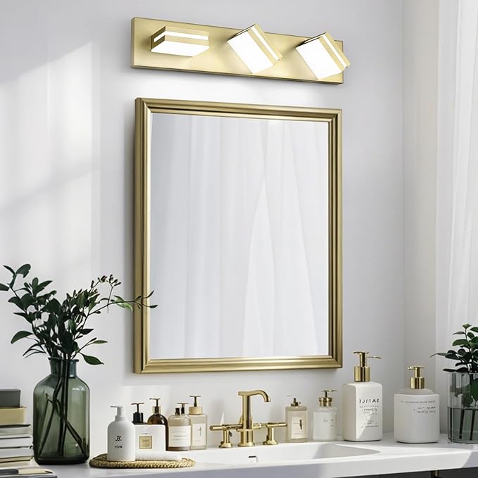 OKELI 3 Light Bathroom Vanity Light Gold Modern 24W LED Dimmable Vanity Light Over Mirror 350° Adjustable Lamp Head Cold White 6000K ETL Listed 22Inch