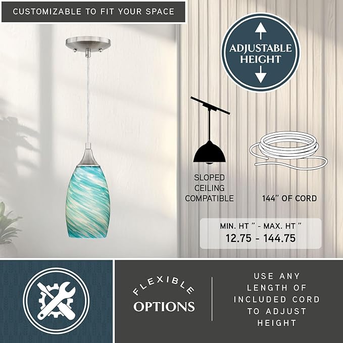 VAXCEL Milano Satin Nickel Mini Pendant Ceiling Light Blue Glass