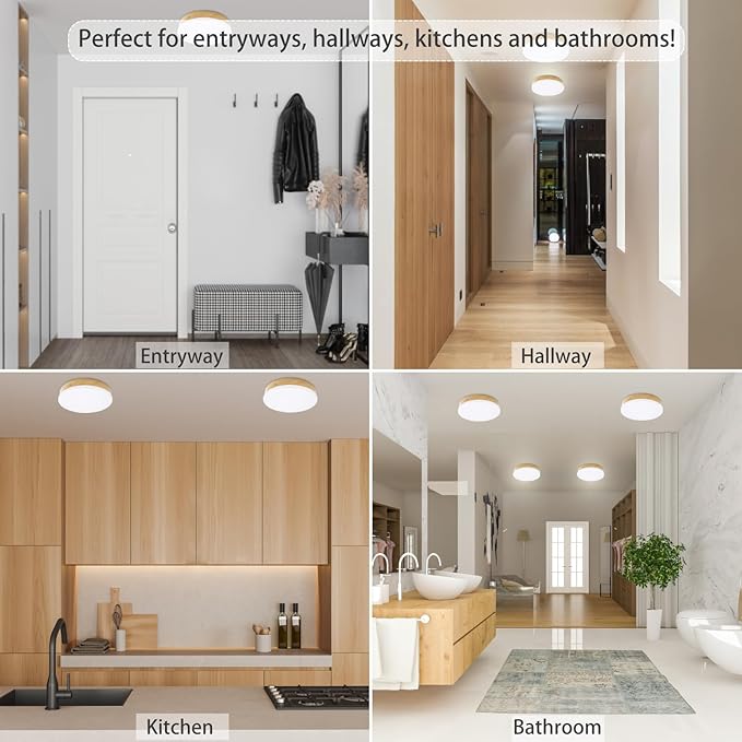 2-Pack Dimmable LED Flush Mount Ceiling Light Fixture 16W, Modern Round Small Ceiling Light Wood Pattern, 6.1” Minimalist Ceiling Lamp for Stair Hallway 5000K 30000h Lifespan