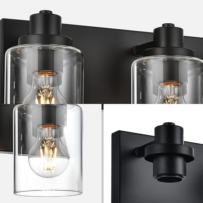 6 Light Bathroom Vanity Lights, Bathroom Lighting Fixtures over Mirror with Clear Glass Shades, Black Vanity Light For Bathoom, Modern Wall Sconces Vanity Lighting Fixture for Bathroom Hallway