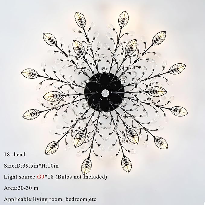 Modern Crystal Ceiling Light Fixture,Semi Flush Mount Chandeliers,Crystal Leaf Ceiling Light, Chandeliers for Dining Room,Living Room,Bedroom