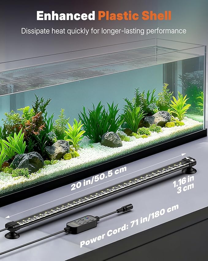 Pawfly Aquarium Light with Bluetooth for Plants, 10W 20 inch Full Spectrum Fish Tank Light for 20-40 inch Fish Tanks, Submersible LED Lights with App Control, Timer Modes & Adjustable Brightness