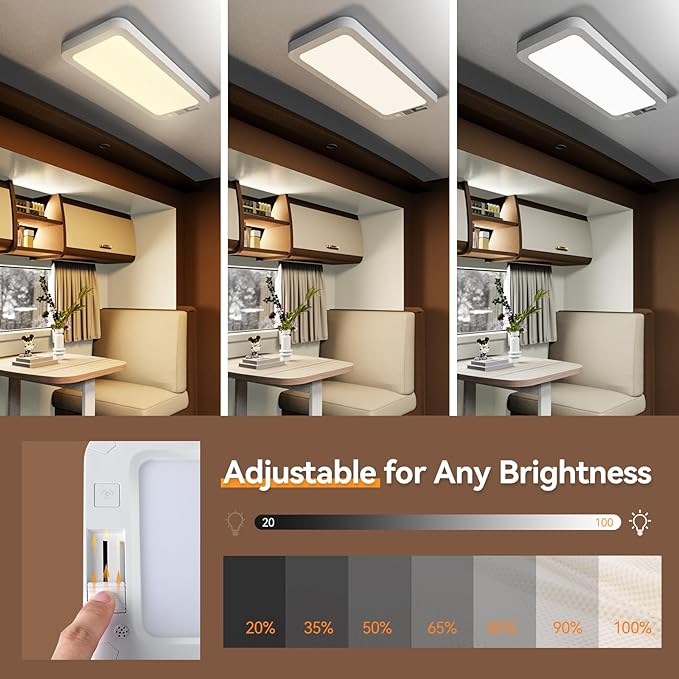 LILTSDRAE RV Lights Interior 1700LM，3 Color 12V Volt Led Light, Super Bright 120 LEDs Dome Light Fixture for RV Accessories/Camper/Car/Trailer/Boat (Frosted Finish/(Cold +Warm+Natural Light) 2PCS)