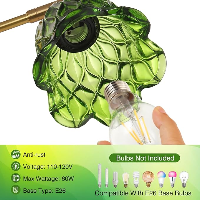 Vintage Wall Sconces - Hardwired Wall Lights with Green Tulip Glass Shade,Brass Wall Lamps for Bathroom Bedroom Stairway Bathroom Living Room Corridor(Bulbs Not Included,E26 Socket)