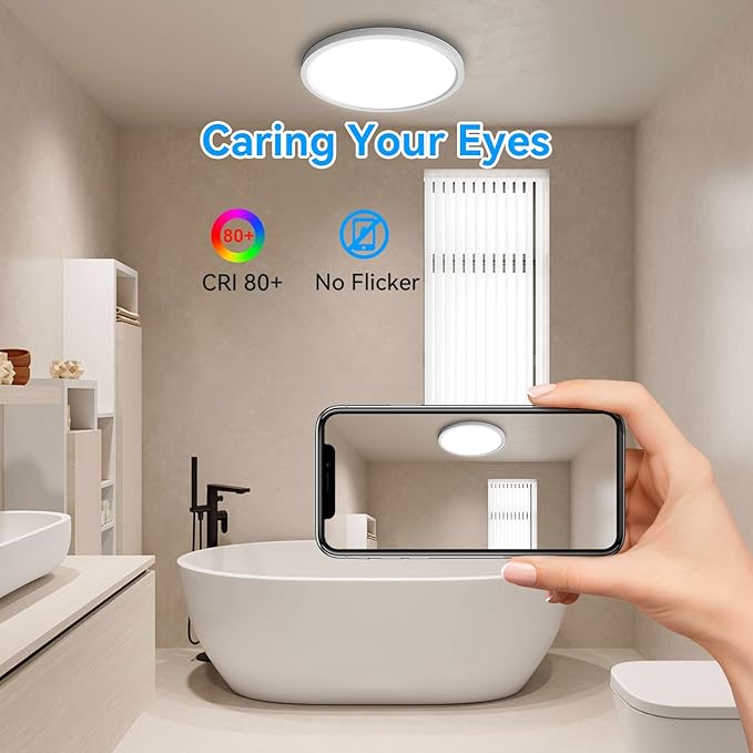 Aialun 16/20/24W Led Ceiling Lights Flush Mount, 0.67" Super Slim 12 Inch Ceiling Lights Dimmable, 2700K-6500K 5 Color Selectable Close to Ceiling Light fixtures for Bathroom, Kitchen, Hallway, 2 Pack