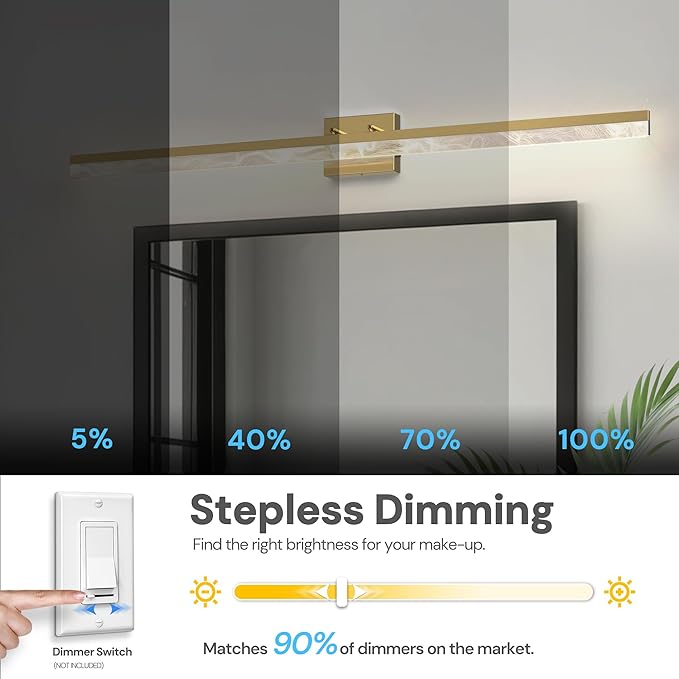 L LOHAS LED 48-Inch Bathroom Vanity Light Bar Over Mirror, Gold Modern Bathroom Light Fixtures with Marble Acrylic Shade, 3CCT Adjustable LED Vanity Lights for Living Room Wall