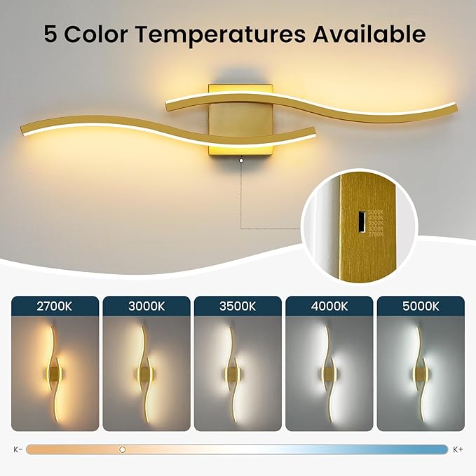 WOSHITU Gold LED Bathroom Vanity Lights: 31.5 Inch 32W Bathroom Lighting Fixtures Over Mirror 5CCT Dimmable 2700-5000K Vanity Lights Modern Bath Sconces Wall Light for Mirror Bedroom Living Room