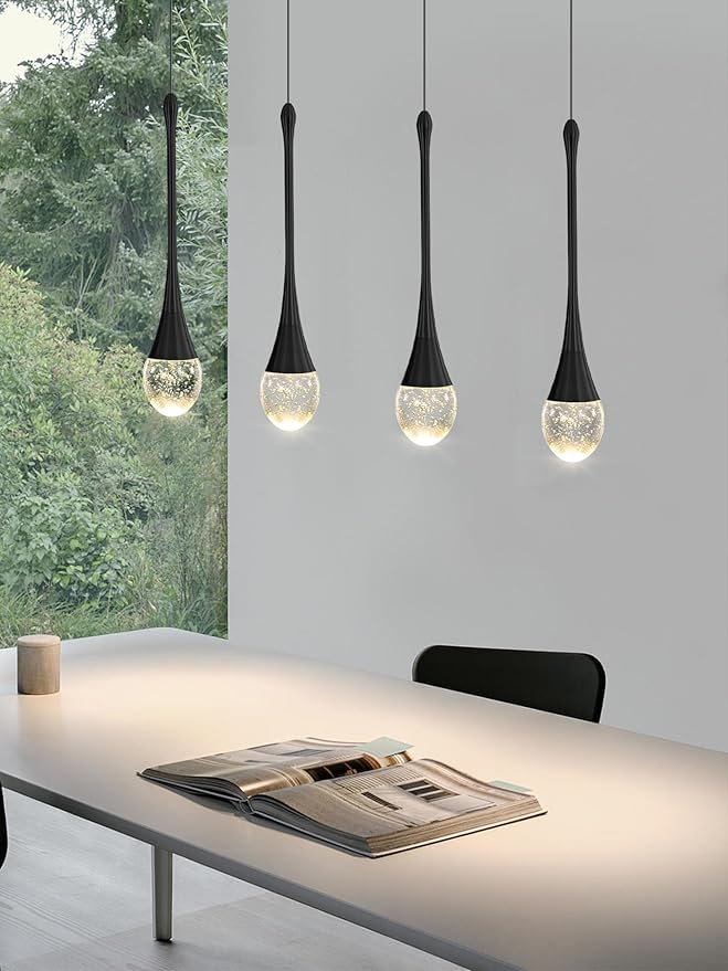 ykolupty Dining Room Light Fixture 4-Light Black Kitchen Island Lighting Industrial Linear Crystal Chandeliers for Dining Room Pendant Light Fixture for Living Room Hallway Bedroom