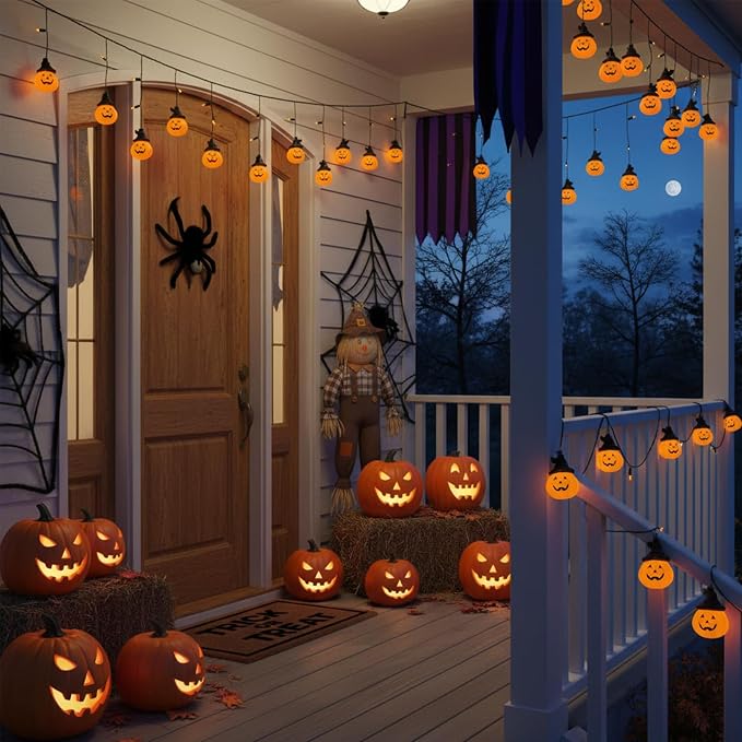 Halloween Curtain Lights,7FT Short Curtain Window Lights with 25 Light,Vintage LED Halloween Decorations Light for Indoor, Bedroom,Door,Stair,Yard, Fall Party