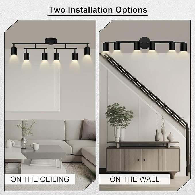 AUQUEE 6 Light Track Lighting Fixtures Ceiling, Matte Black Kichen Track Lighting Fixtures with Rotatable Light Heads, Upgrade Light Poles, Modern LED Sopt Lights for Kitchen/Hallway, No GU10 Bulb