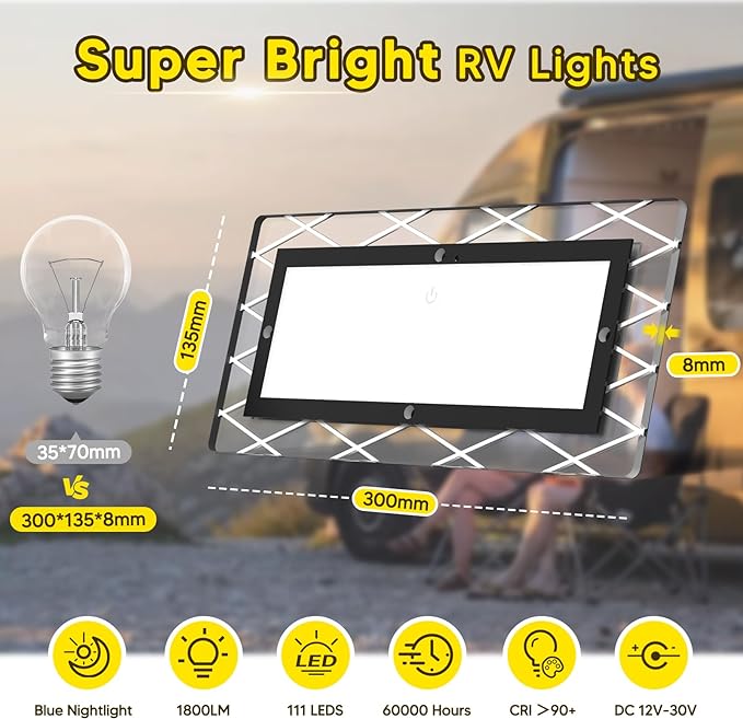 BlueFire 1800LM Bright LED RV Light Interior, 4 Color Temperature, DC12-30V Upgraded Brightness RV Ceiling Dome Lights, Dimmable Fixture for RV Camper Van Motorhome Boat Trailers (Large - 2 Pack)