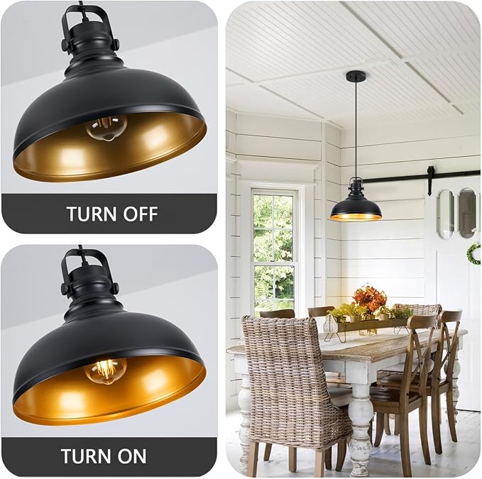 Refice 3 Pack Farmhouse Pendant Lights Black Pendant Lighting for Kitchen Island Adjustable Height Dome Hanging Lights for Barn, Dining Room