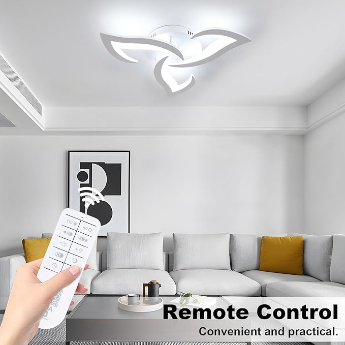 Goeco Modern Ceiling Light, Dimmable Acrylic Ceiling Light with Remote Control (3000K-6500K), 3-Head Flower Shape LED Ceiling Lamp for Living Room, Bedroom, Dining Room, Kitchen