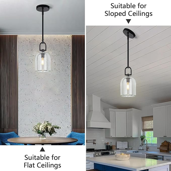 Modern Black Pendant Lights Kitchen Island Ceiling Chandelier Indoor Thick Crystal Hanging Light Fixtures for Kitchen Living Room Dining Room Bedroom（3Pack）