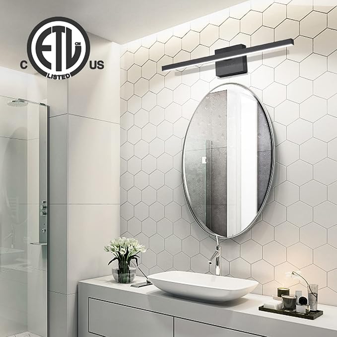 VOLISUN Modern Bathroom Vanity Light 23.6 inch, 14W Dimmable 5CCT Led Bathroom Light Fixture Over Mirror, Black Bar Vanity Light for Bathrooms Mirror Cabinets Bedroom-ETL Certificated