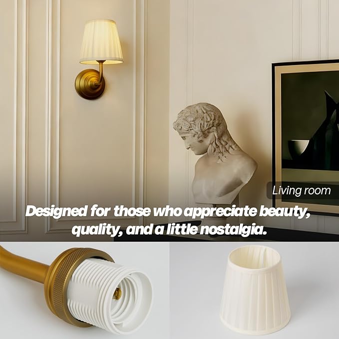 Vintage Gold Wall Sconce Light Brass Bathroom Vanity Light with Cream Fabric Shade Hardwire Modern Wall Sconces Lamp for Bedroom Living Room Bathroom Kitchen Indoor E26
