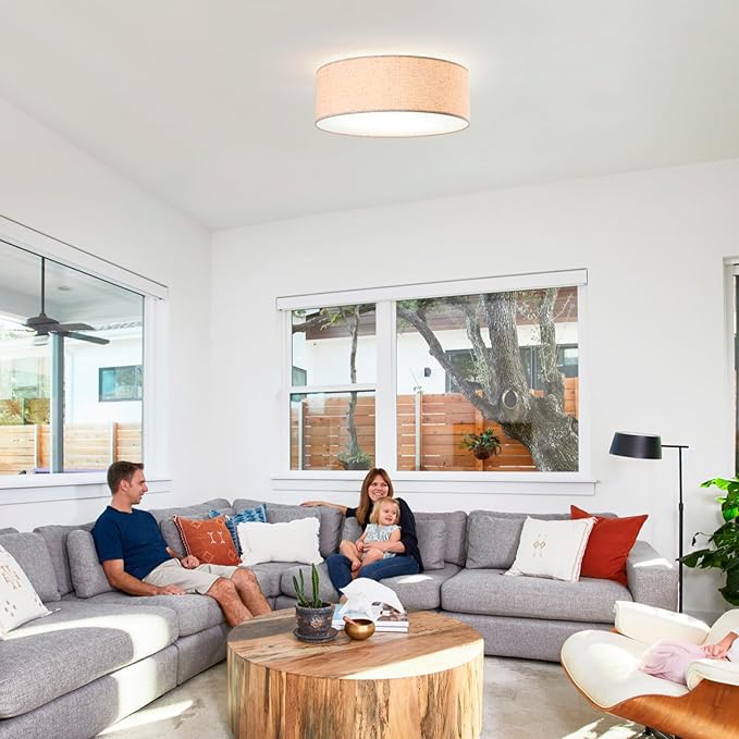 18-inch recessed Ceiling Light Fixture with Linen Shade, Modern Drum-Style Ceiling Light, UL-Certified, Suitable for Living Rooms, bedrooms, Kitchens, entryways, and Rustic Decor