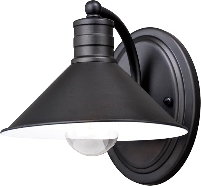 VAXCEL Akron 1-Light 8 inch Wide Oil Rubbed Bronze and Matte White Farmhouse Bathroom Vanity Lighting Fixture, Metal Shade, Dimmable, LED Compatible, Wall Mounted Steel Sconce
