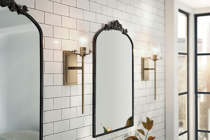 Kichler, Alton 22.25 inch 1 Light Wall Sconce with Clear Seeded Glass in Champagne Bronze for Hallway, Entry, Bathroom and Powder Room, (22.25" H x 5" W x 7.5" Ext), 45295CPZ