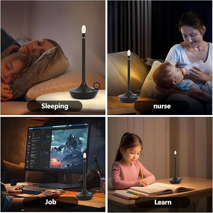 ModernPortable Table Lamp CordlessLED Desk Lamps, 3 Colors Stepless Dimming Rechargeable Battery Operated Lighting for Bedroom Dining Room Restaurant Coffee Shop Camping Night Light (Black)