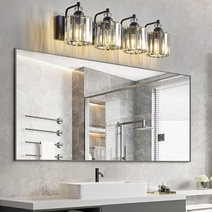 4-Light Black Bathroom Light Fixtures Over Mirror Modern Vanity Lights Crystal Wall Sconce Vintage Bathroom Lighting with Crystal Shade E26 Base for Bedroom, Living Room, Hallway