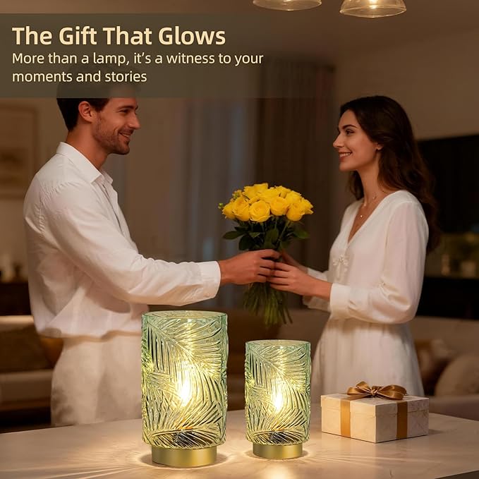 Battery Operated Table Lamp, Cordless Lamps for Home Decor, Battery Powered Nightlight with LED Bulb with Timer, Decorative Lights for Living Room Bedroom Tabletop Entryway Centerpiece Gift(L LGreen)