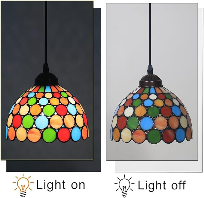 Stained Glass Hanging Lamp, Small Pendant Lights, Height Adjustable Vintage Chandelier Light Fixture, Wide 8 Inch
