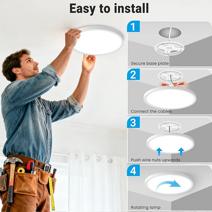 4 Pack LED Flush Mount Ceiling Light,12Inch 24W,3000K/3500K/4000K/5000K/6500K 5 Color Temperatures Ceiling Light Fixture for Kitchen Porch Hallway Bedroom Bathroom and Closet,White