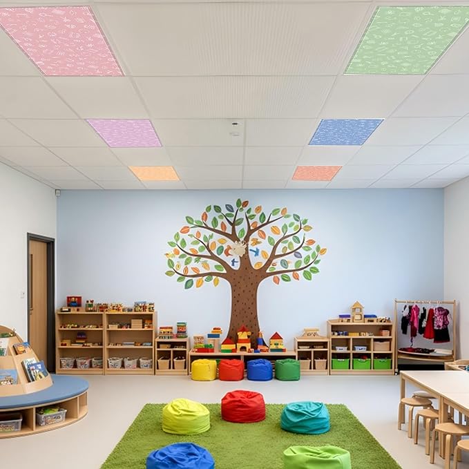 Wiooffen 6 Pcs Fluorescent Light Cover with 60 Magnets Decorative for Classroom Ceiling Light 4 x 2 Feet Magnetic Light Cover Filter Easy Install for Office Hospital Home Ceiling Supplies (Stationery)