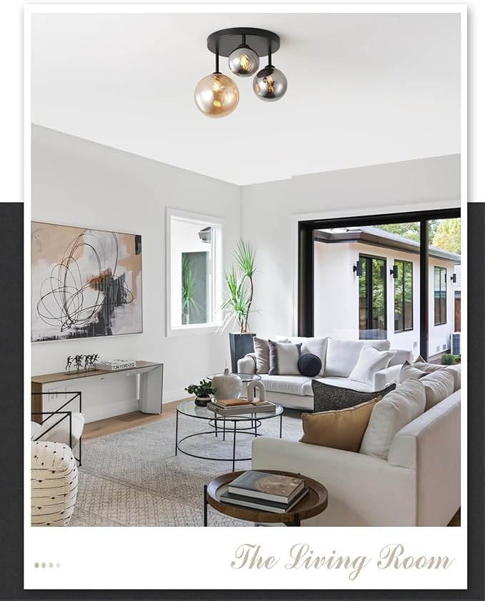 ANYLOVE Modern Chandelier 3-Light Industrial Ceiling Lights Fixture 12" Black Semi Flush Mount Ceiling Light with G9 Base Lights Fixture for Dining Room Bedroom Foyer Hallway Living Room