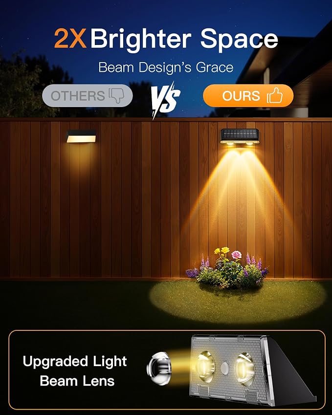 KEILAIMO Solar Fence Lights Outdoor, IP65 Waterproof Fence Lights Solar Powered with Ultra-Bright LED Lens, 9 Color Modes, 12+ Hours Steady Glow for Deck/Backyard/Patio/Pool/Wall - 16 Pack, Coal Black
