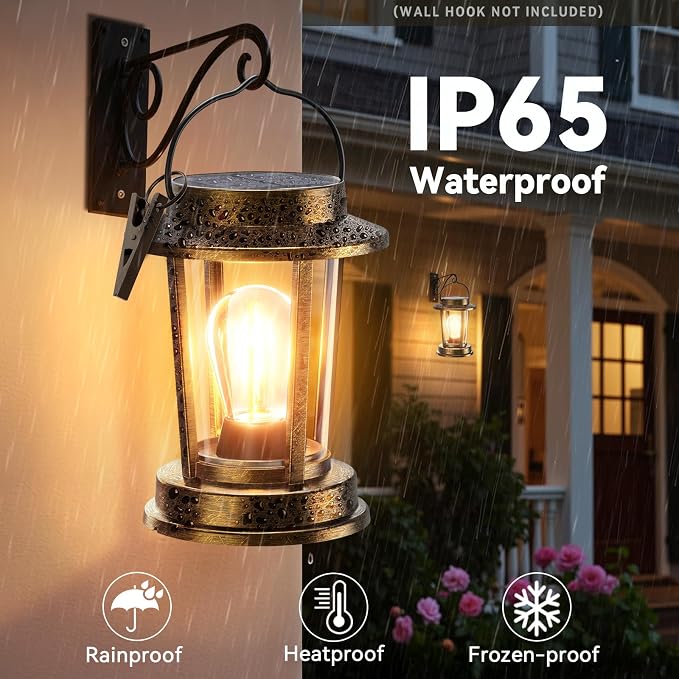 Solar Lanterns Outdoor Waterproof 2 Pack , Upgraded Solar Lights Outdoor, Bright Solar Powered Lanterns Decorative, Hanging Solar Lantern for Patio Garden Yard Path Porch Tree Decor(Antique Copper)